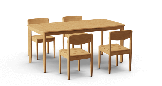Dunes Teak Dining Set, Table with 4 Dining Chairs