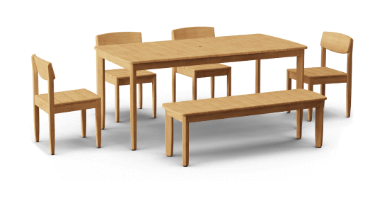 Dunes Teak Dining Set, Table with 4 Dining Chairs and 1 Bench